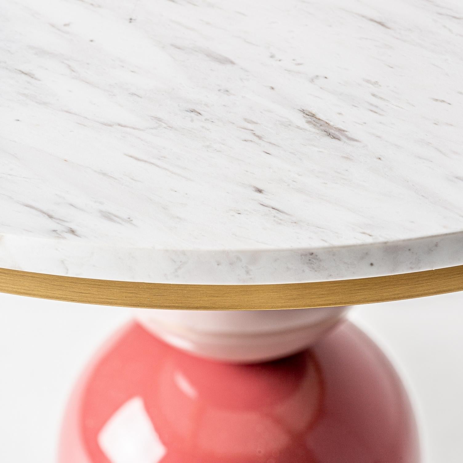 Modern 1980s Italian Design Style Round White Marble and Gilt Pedestal Table
