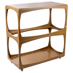 Mesa auxiliar italiana de madera lacada en verde y doble cuerpo de los años 80