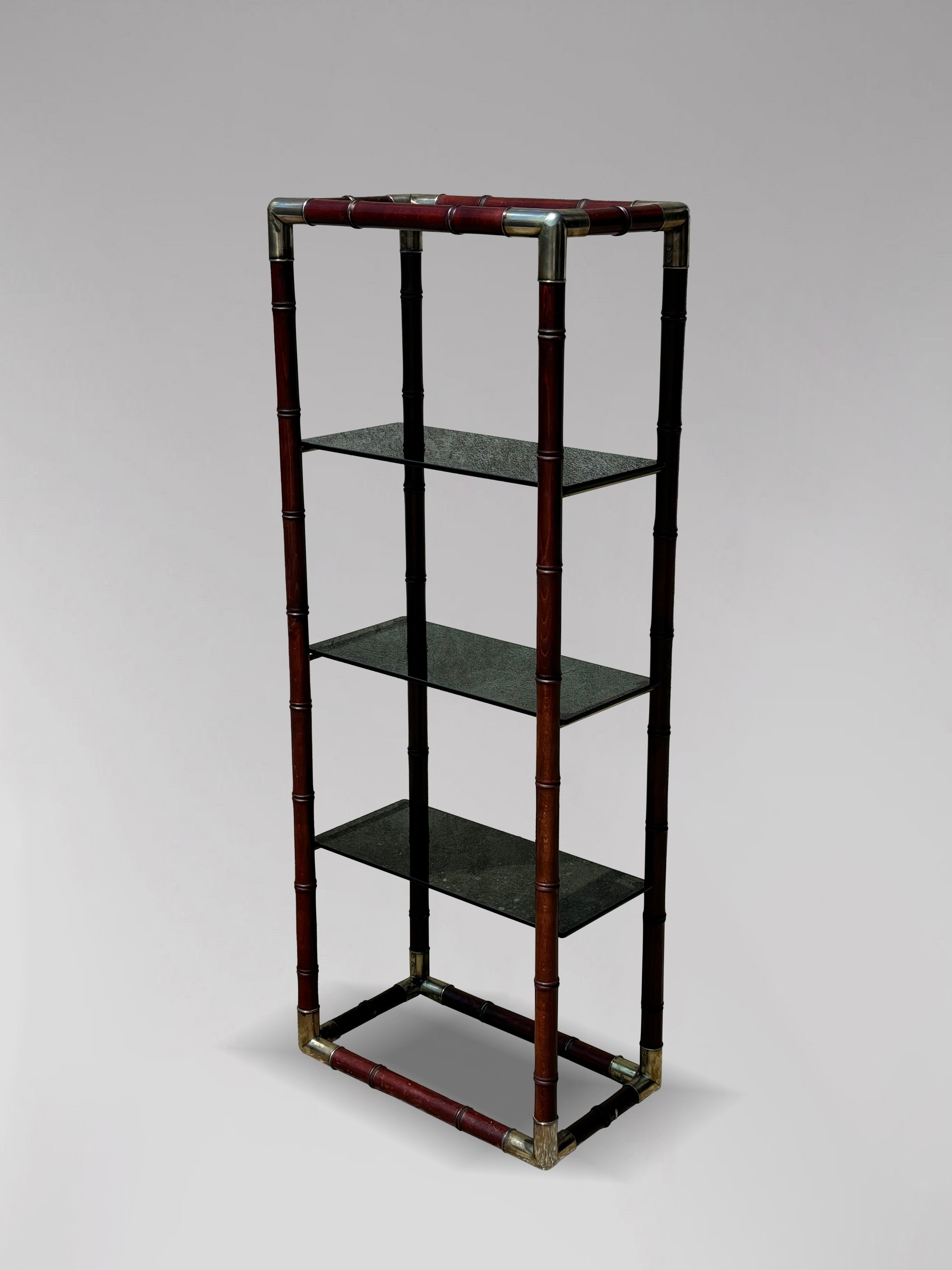 1980s Italian Faux Bamboo Brass Smoked Glass Étagère In Good Condition For Sale In Petworth,West Sussex, GB