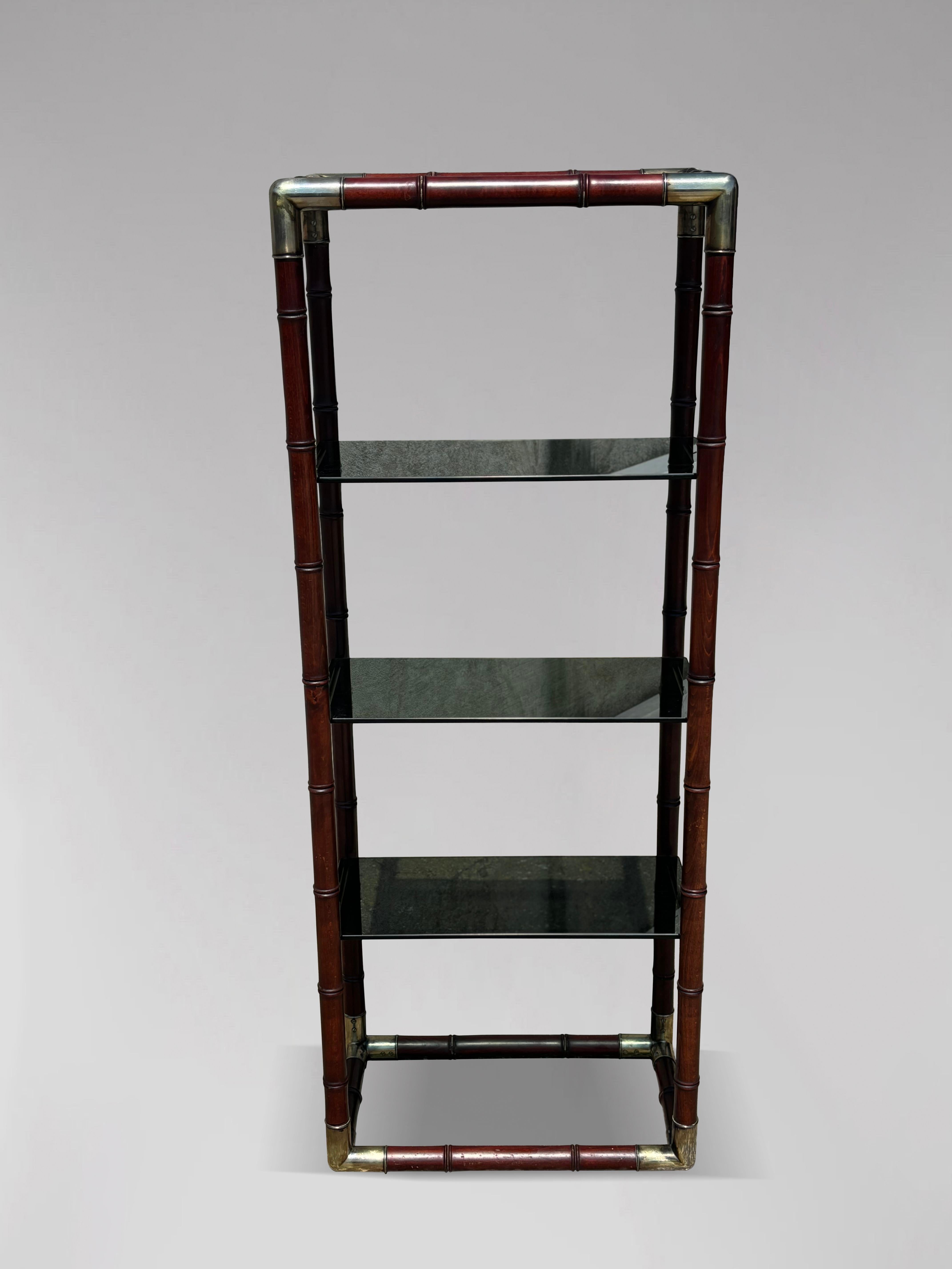 1980s Italian Faux Bamboo Brass Smoked Glass Étagère For Sale 1