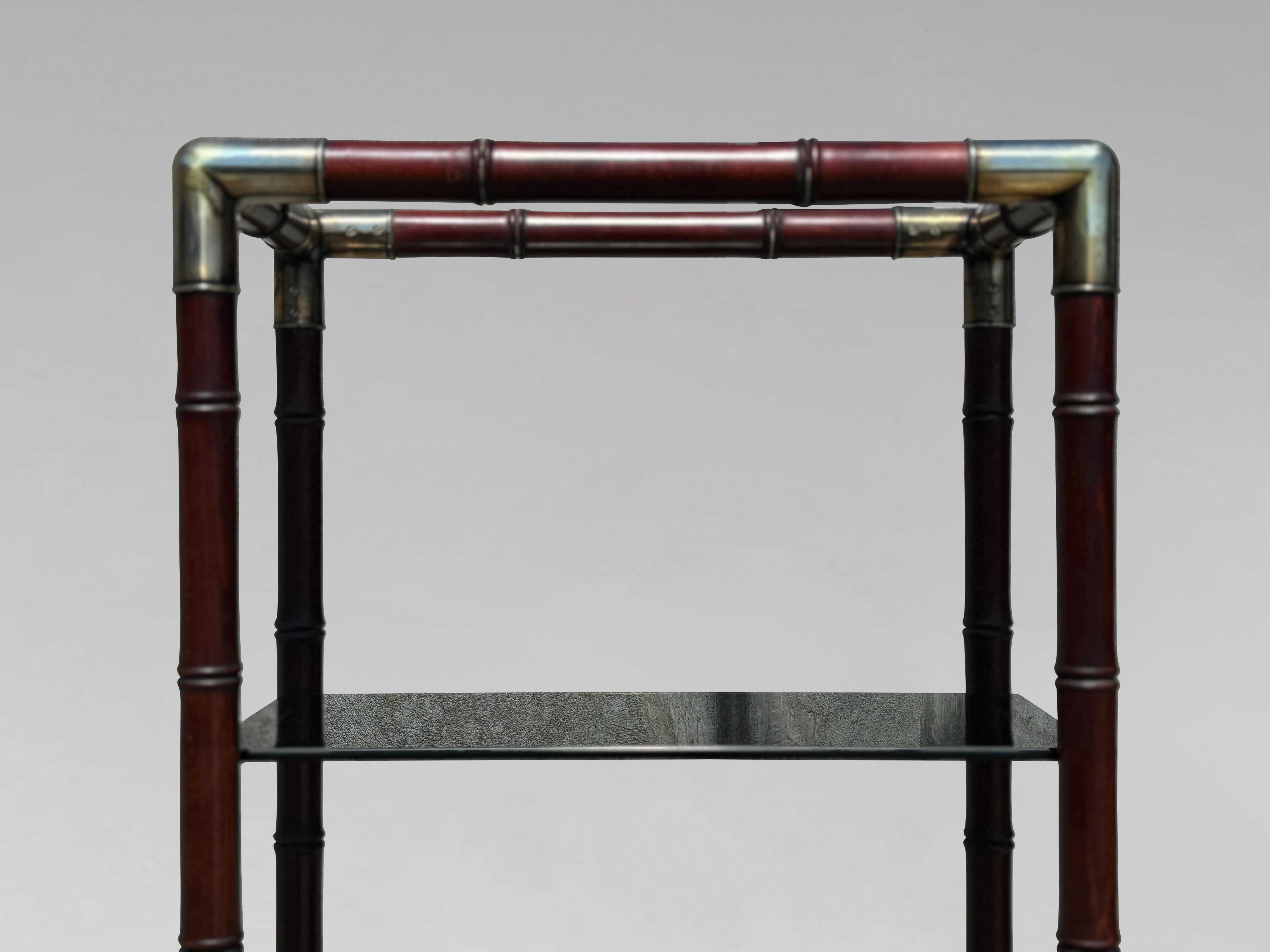 1980s Italian Faux Bamboo Brass Smoked Glass Étagère For Sale 2