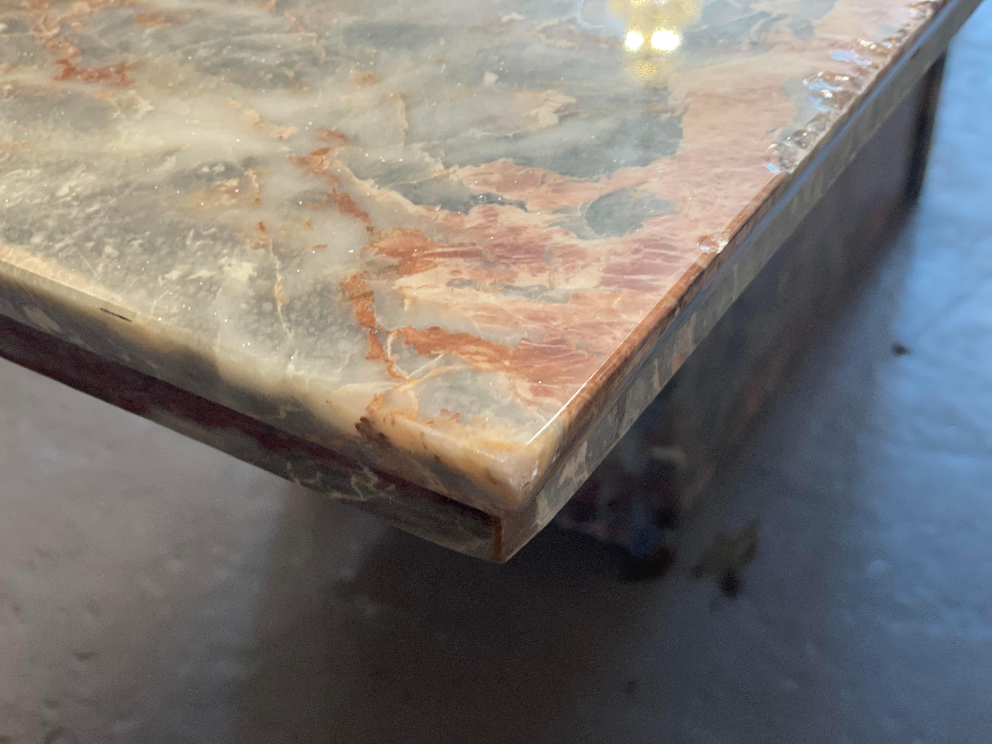 Late 20th Century 1980s Italian Fior Di Pesco Marble Postmodern Vintage Dining Table For Sale