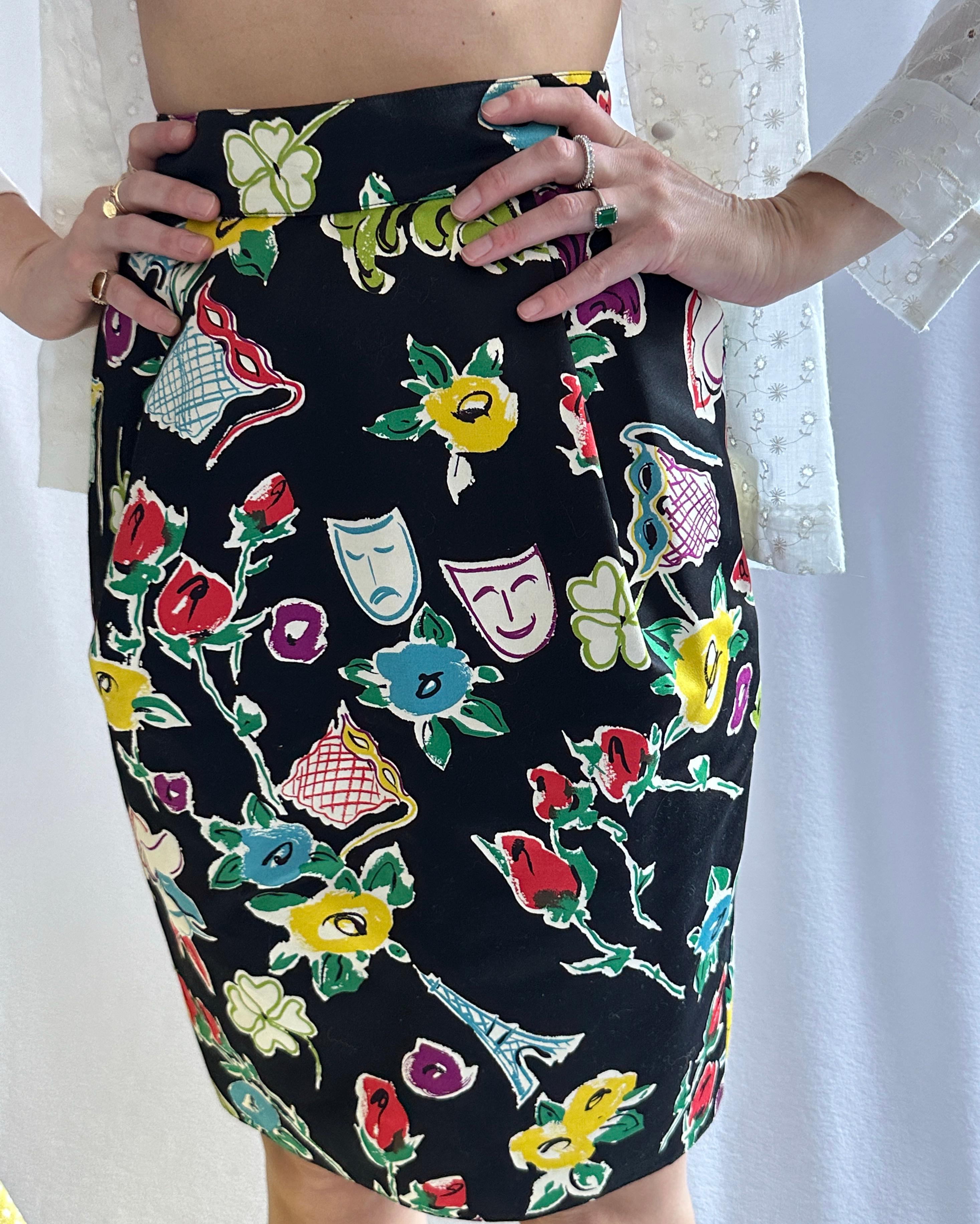 1980s Italian Floral Print Pegged Skirt For Sale 2
