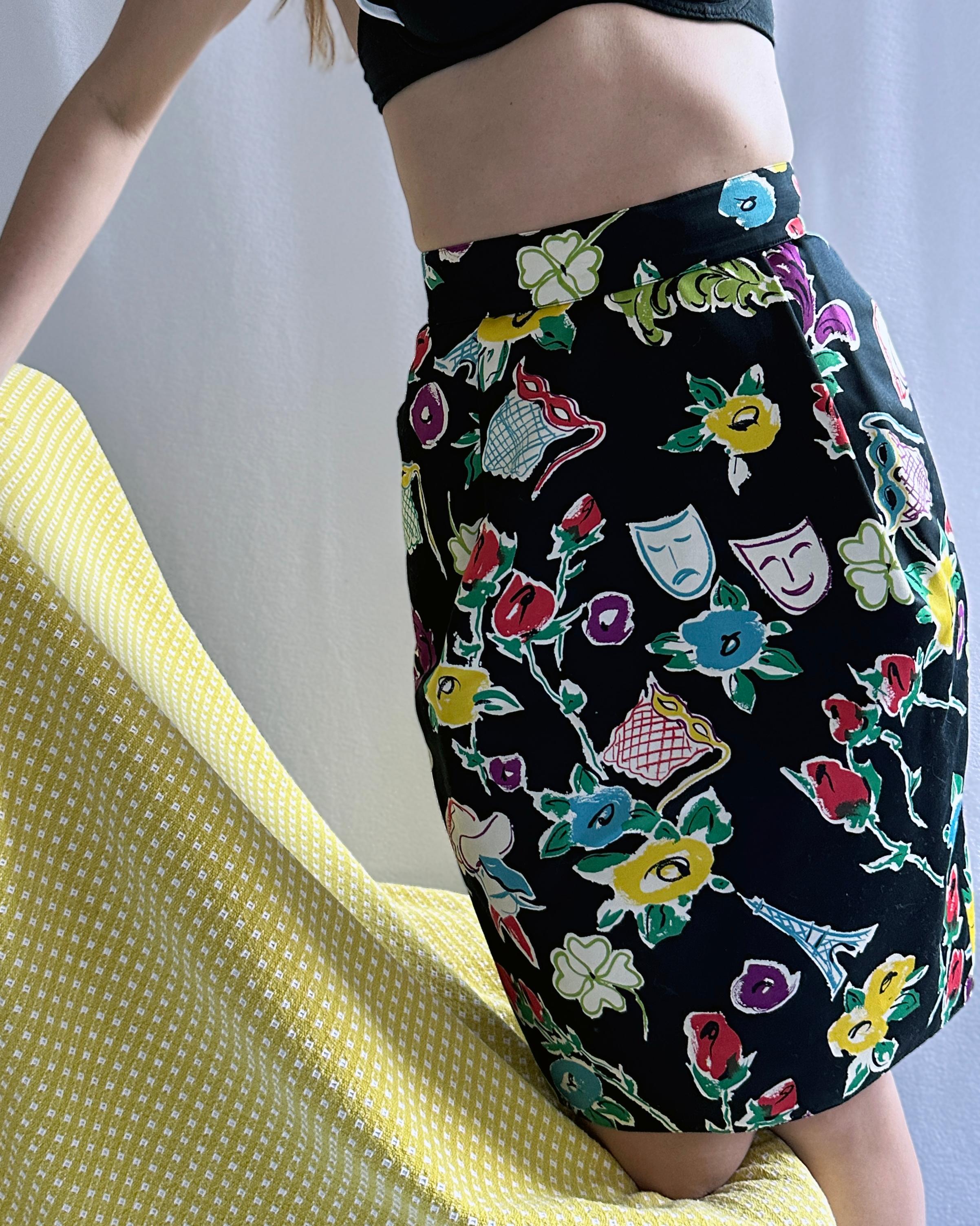 1980s Italian Floral Print Pegged Skirt For Sale 5