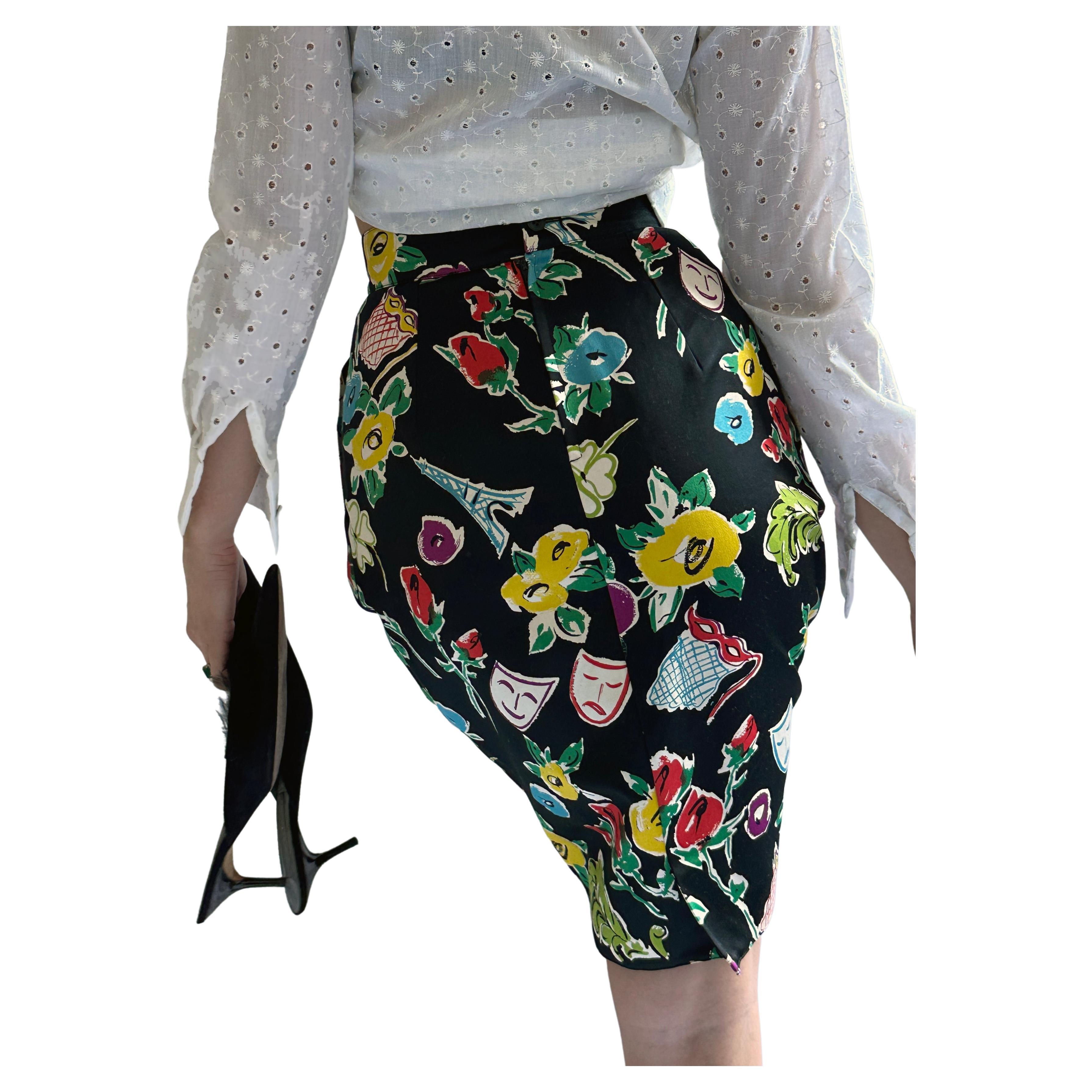 1980s Italian Floral Print Pegged Skirt