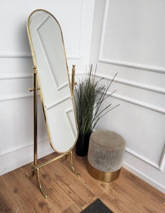 1980 Italian Gilt Brass Hollywood Regency Cheval Full Lenght Floor Mirror (miroir de sol)