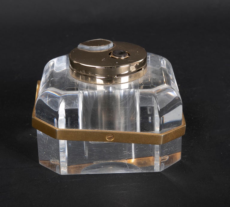 1980s Italian Glass Cigarette Lighter with Bronze Border For Sale at