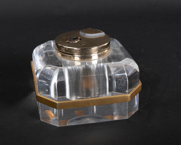 1980s Italian Glass Cigarette Lighter with Bronze Border For Sale at