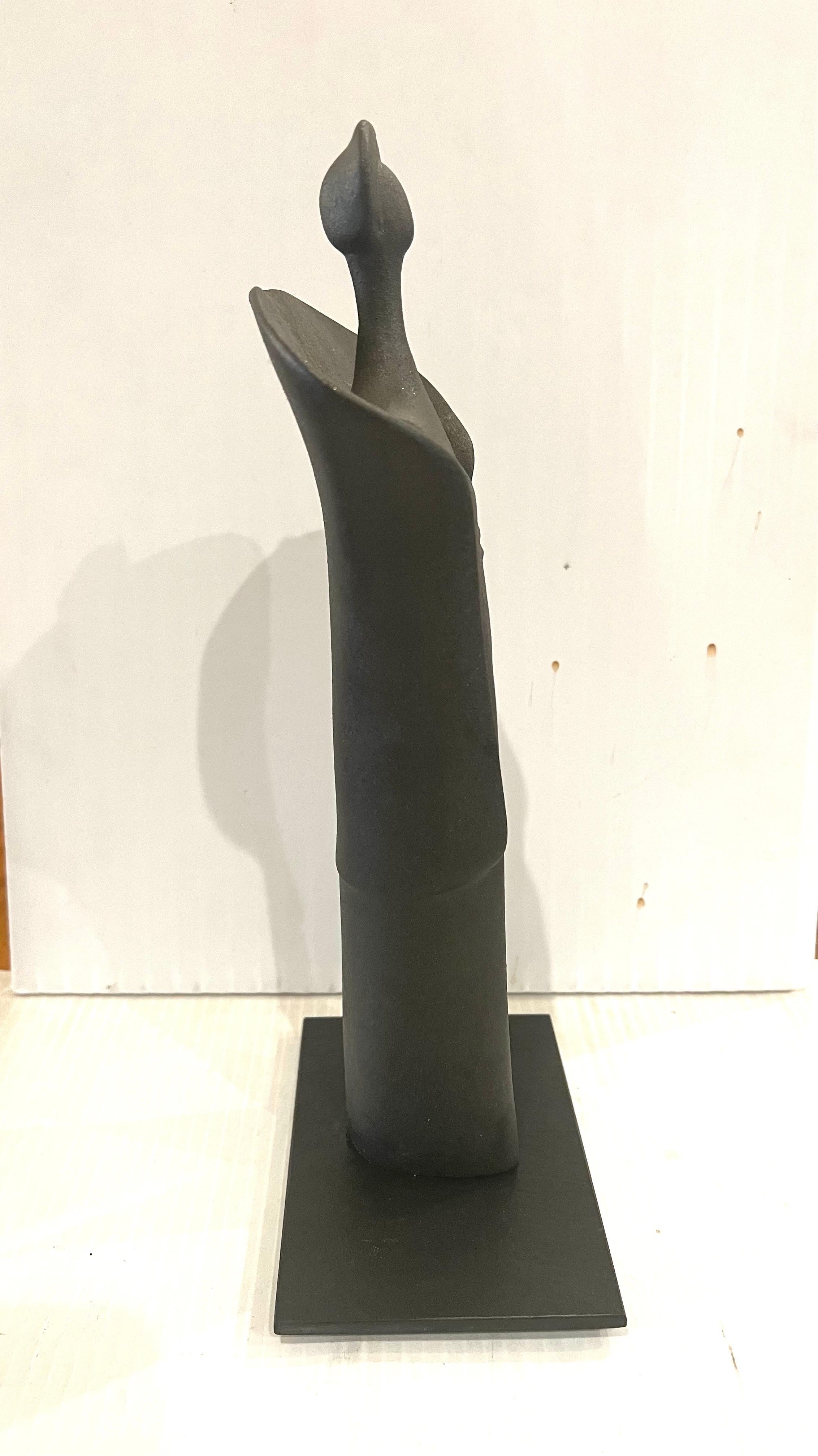 1980s Italian Graphite Ceramic Sculpture on Slate Base In Excellent Condition For Sale In San Diego, CA