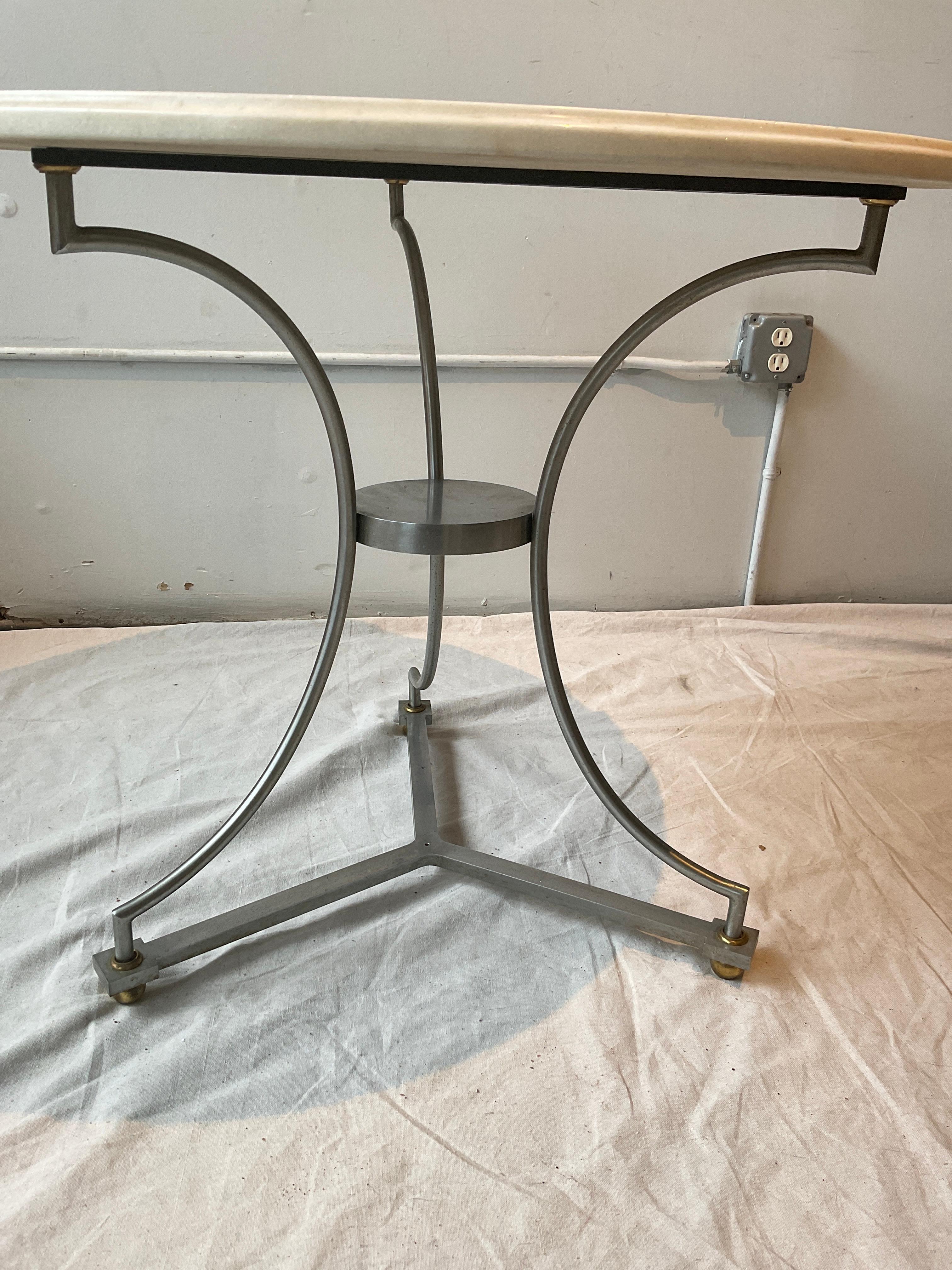 Late 20th Century 1980s Italian Gueridon Steel And Marble Top Table For Sale