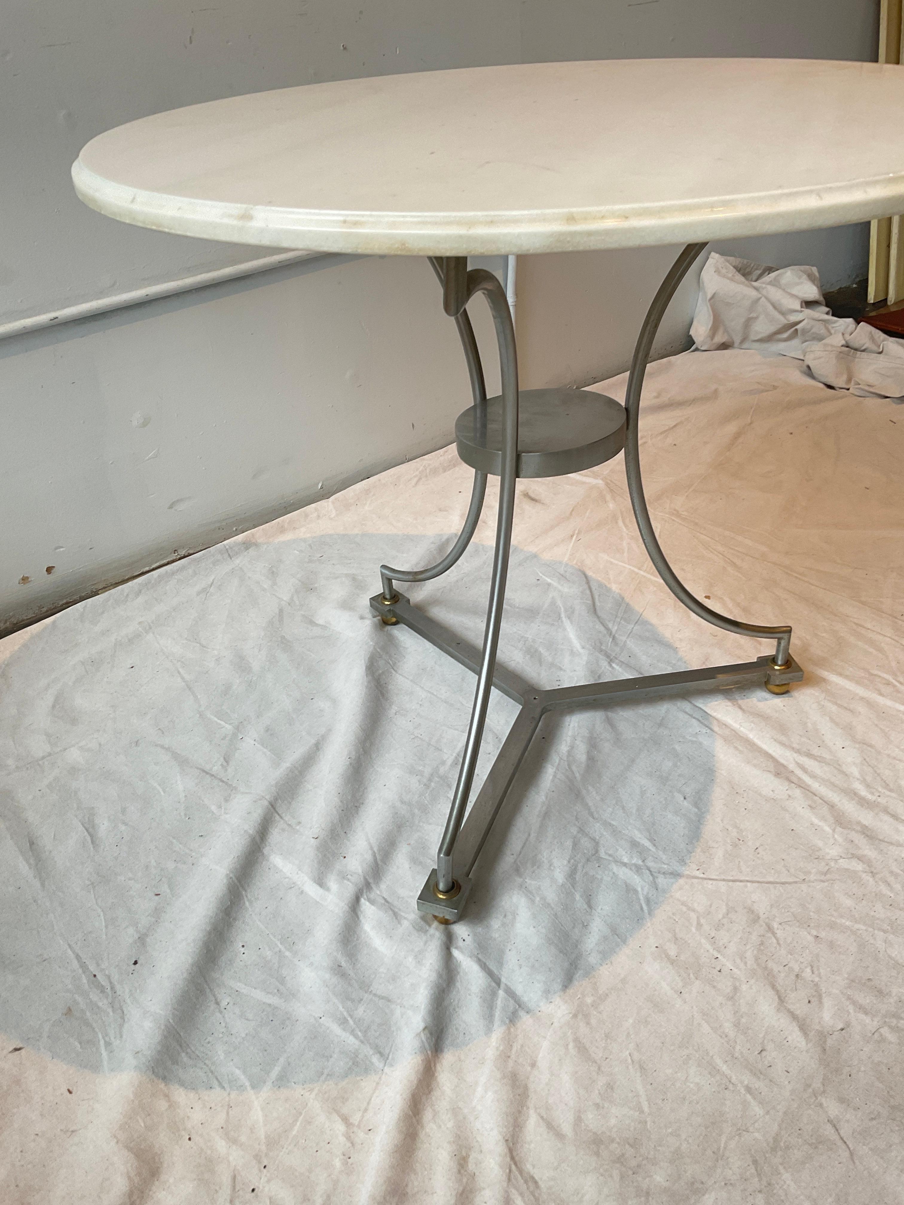 1980s Italian Gueridon Steel And Marble Top Table For Sale 4