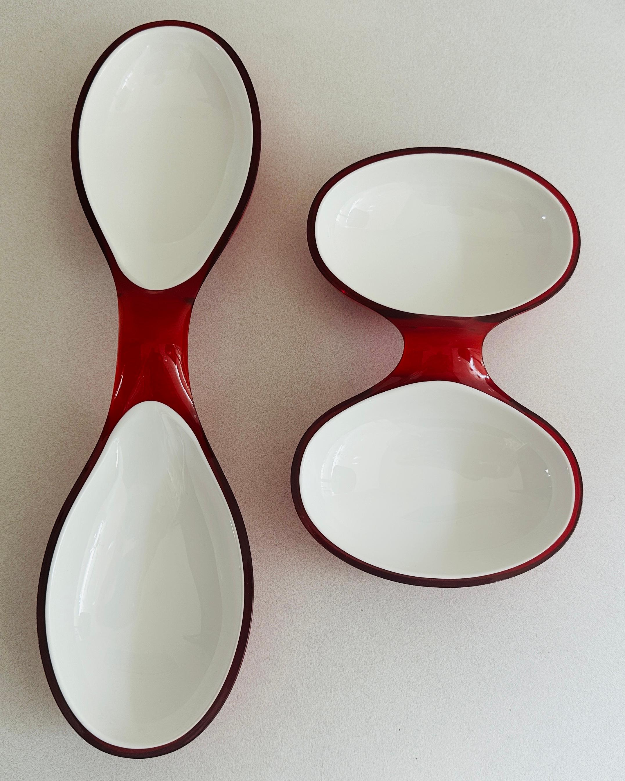 Fin du 20e siècle 1980 Italian Guzzini Lab Interlocking Red & White Platter inc Original Box en vente