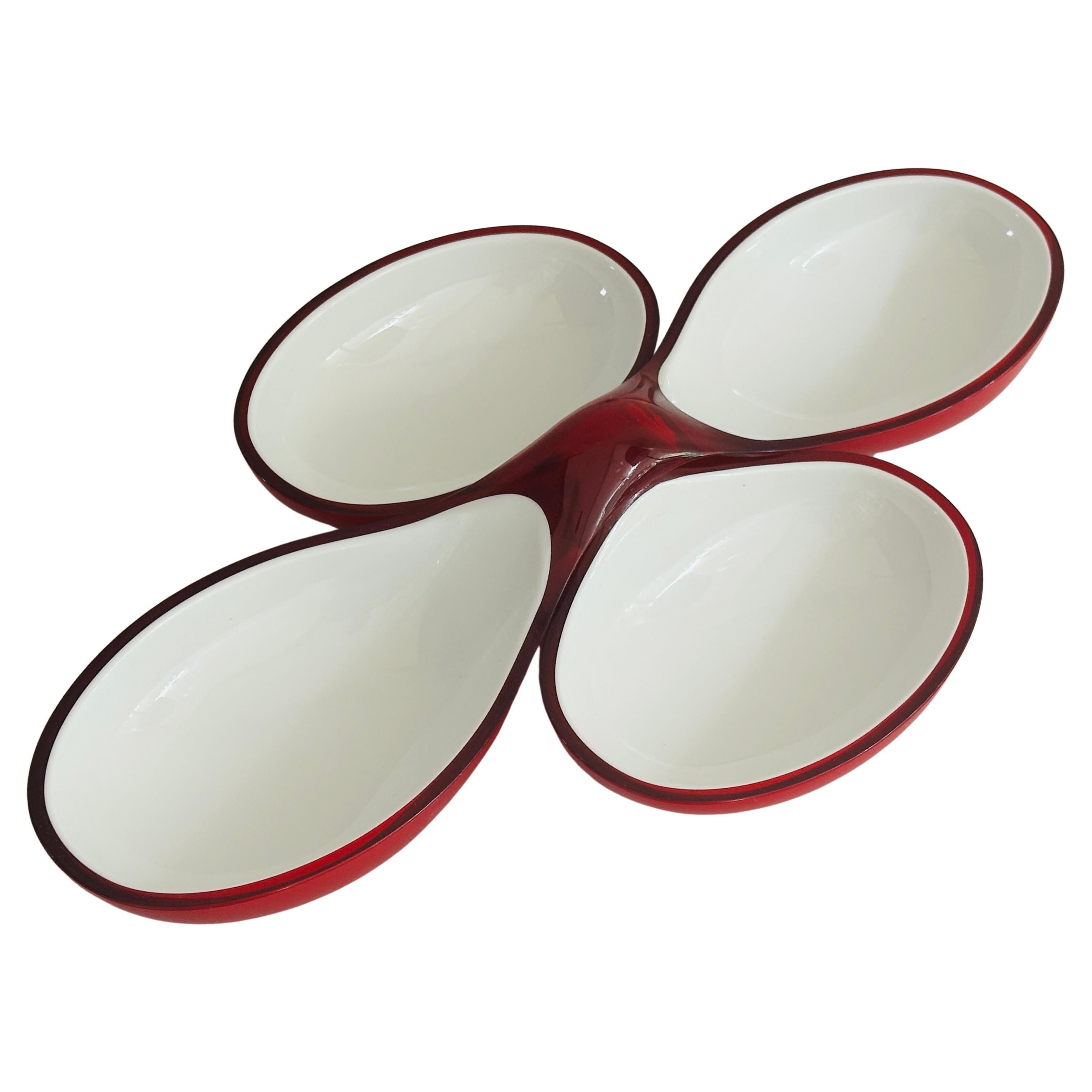 1980 Italian Guzzini Lab Interlocking Red & White Platter inc Original Box en vente