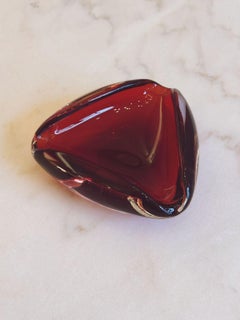 1980s Italian Hand-blown Folded Red Glass Bowl