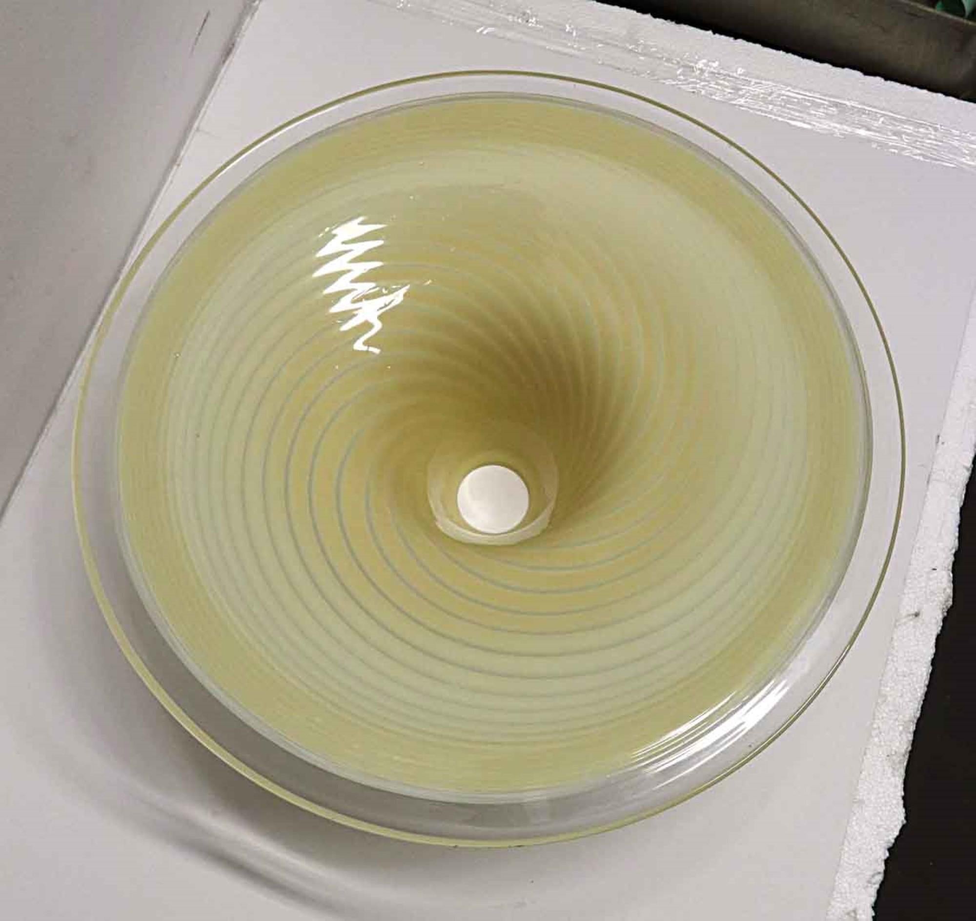 1980s Italian Hand Blown Murano Glass Pendant Light Shade, Vanilla Swirl 1