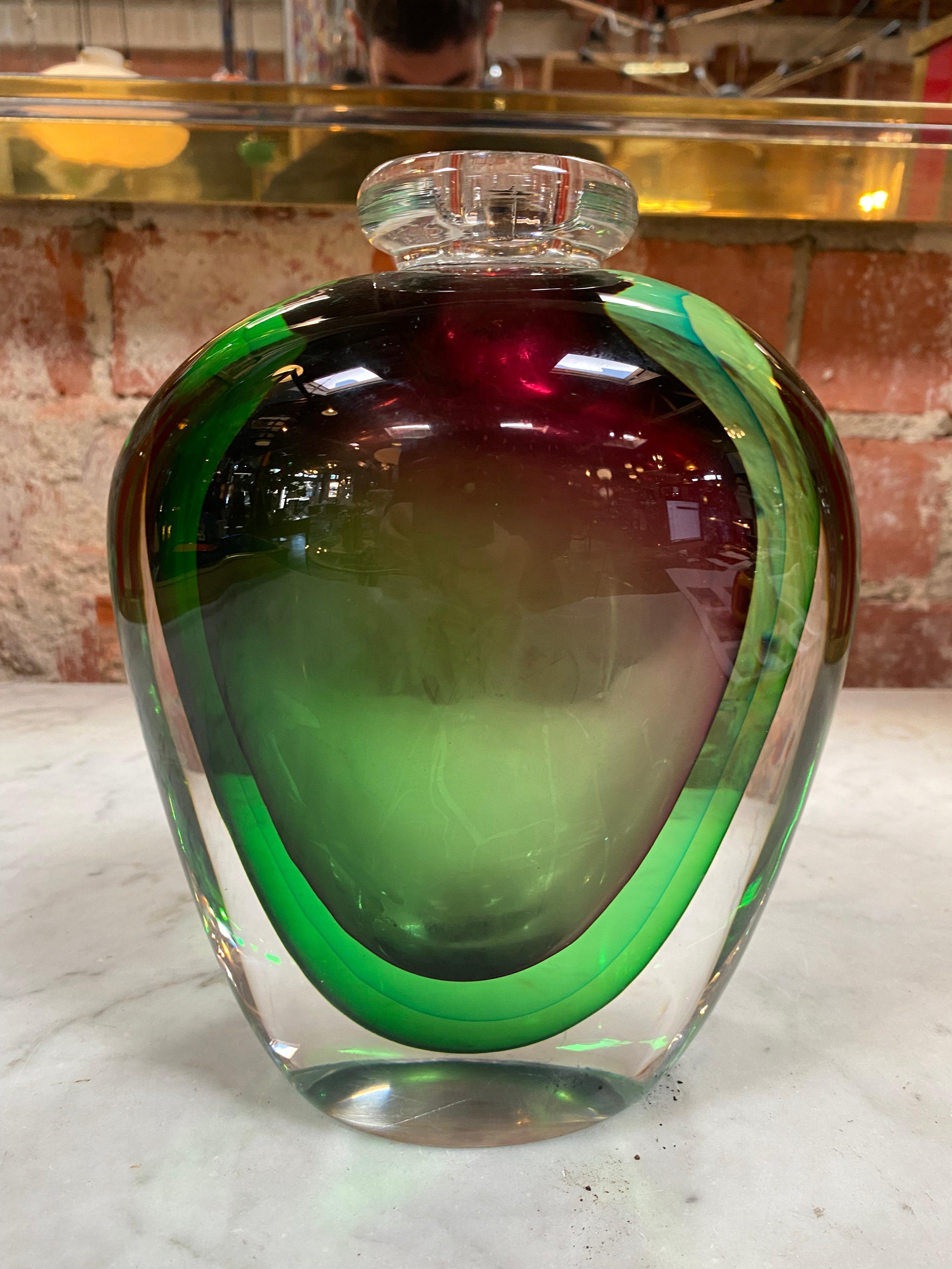 1980s Italian Handmade Murano Green Vase 1