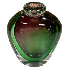 1980s Italian Handmade Murano Green Vase