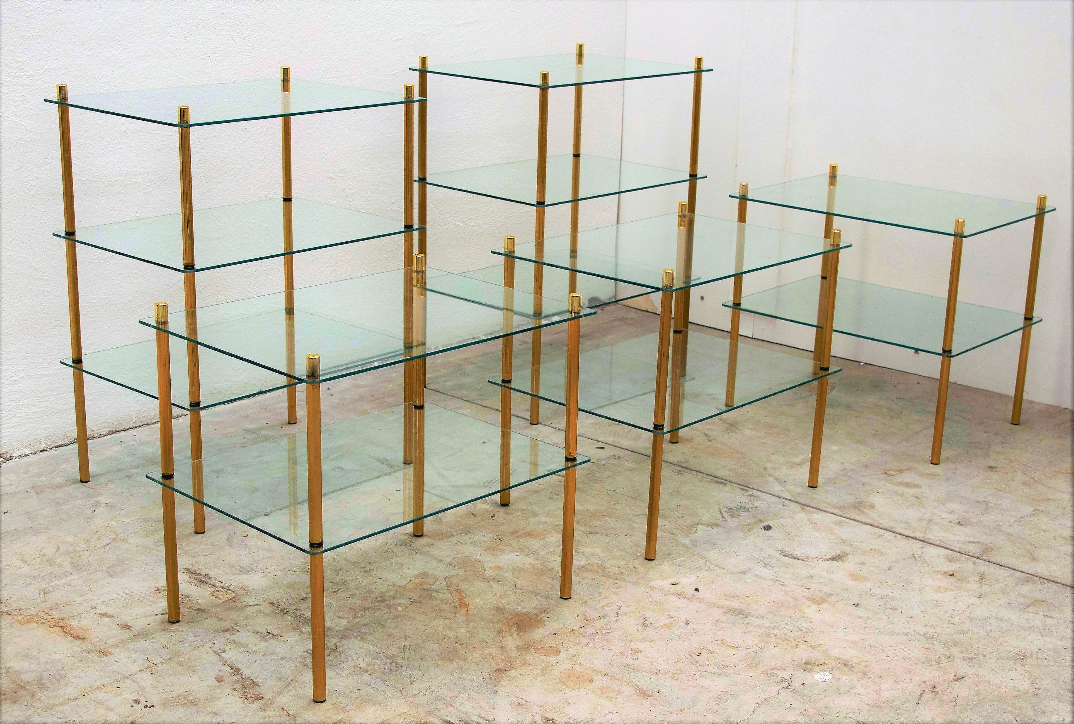1980s Italian Hollywood Regency Style Brass and Glass Three Shelves Side Tables 3