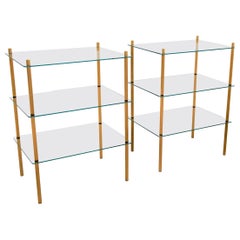 1980s Italian Hollywood Regency Style Brass and Glass Three Shelves Side Tables