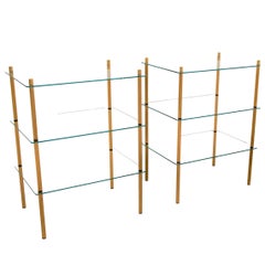 1980s Italian Hollywood Regency Style Brass and Glass Three Shelves Side Tables