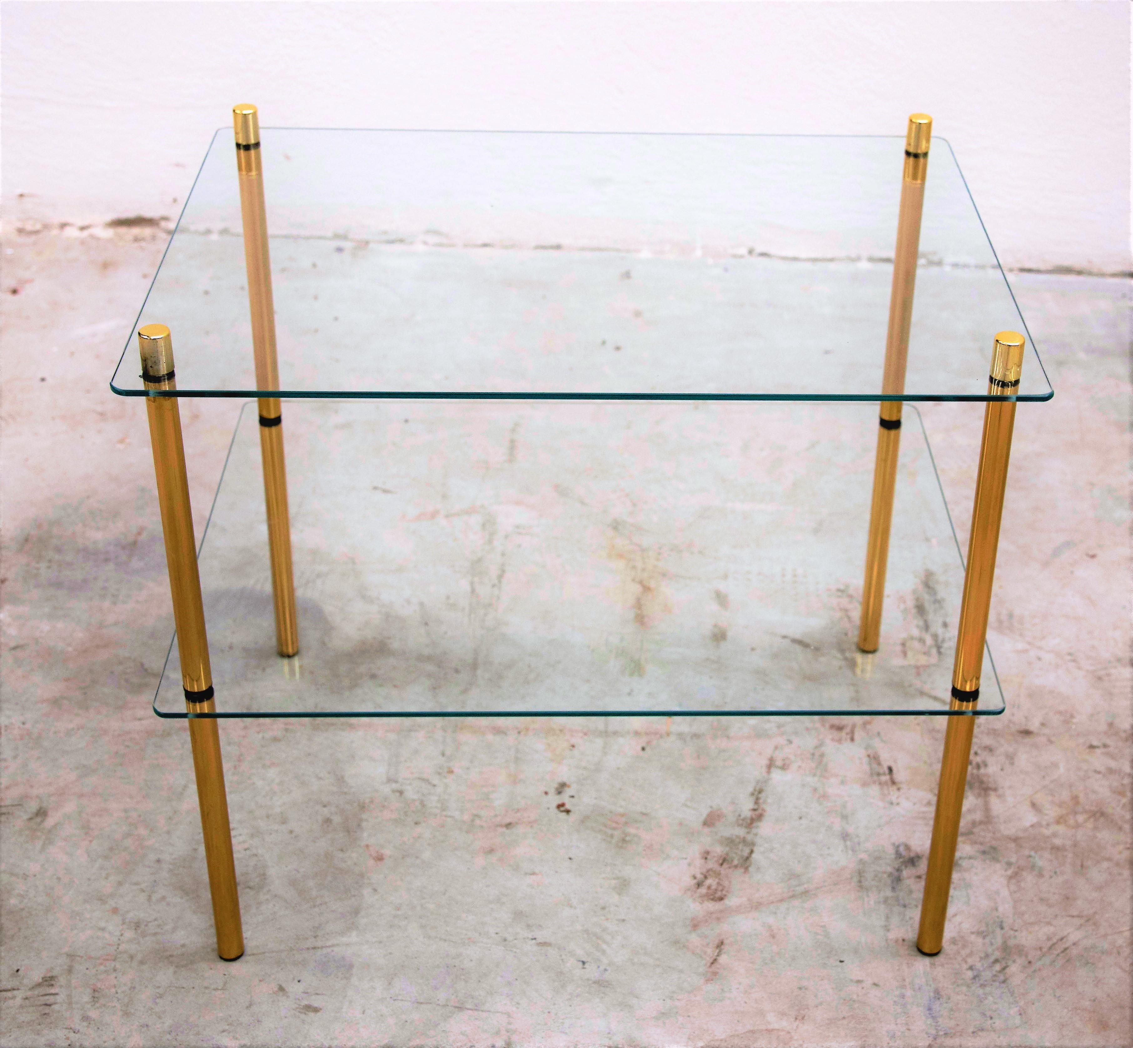 20th Century 1980s Italian Hollywood Regency Style Brass and Glass Two Shelves Side Tables