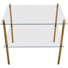 1980s Italian Hollywood Regency Style Brass and Glass Two Shelves Side Tables