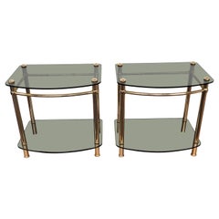 1980s Italian Hollywood Regency Style Brass and Glass Two Shelves Side Tables