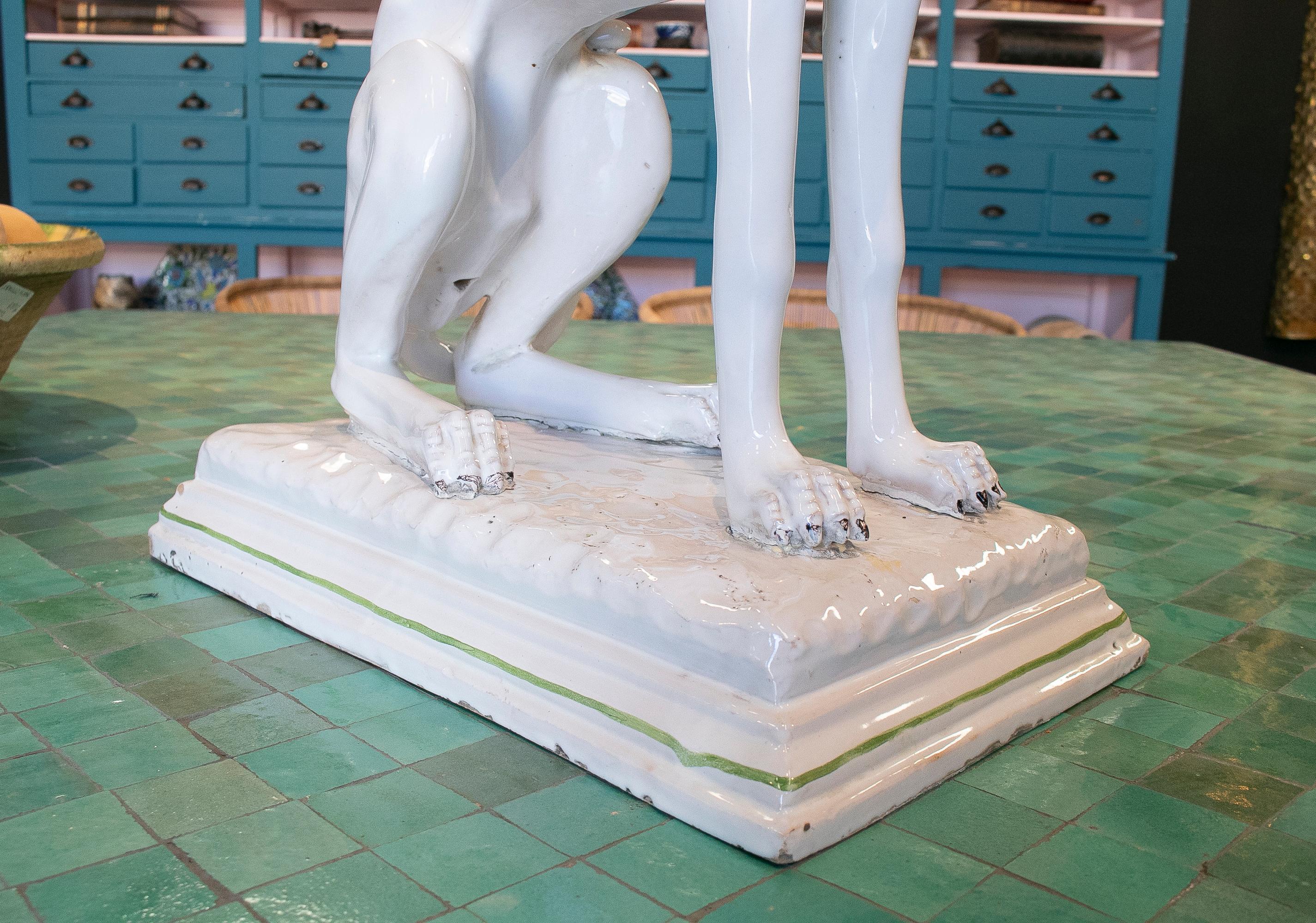 1980s Italian Hunting Dog White Glazed Ceramic Table Figure 8