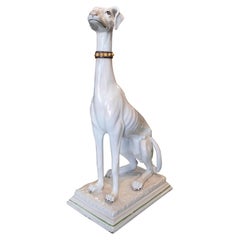 1980s Italian Hunting Dog White Glazed Ceramic Table Figure