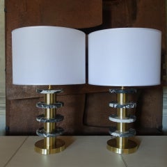 1980s Italian Lamp in Nero d'Aquitania Marble and Natural Brass