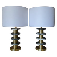 1980s Italian Lamp in Nero d'Aquitania Marble and Natural Brass