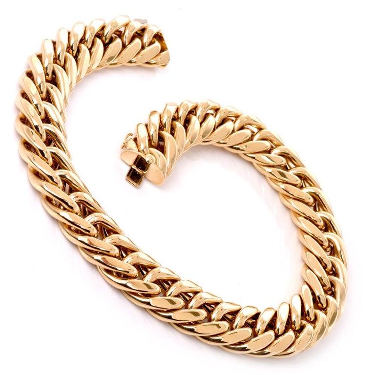 Women's 1980s Italian Large Curb Link 18 Karat Yellow Gold Choker Necklace