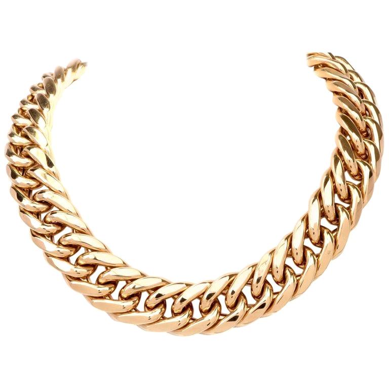 1980s Italian Large Curb Link 18 Karat Yellow Gold Choker Necklace