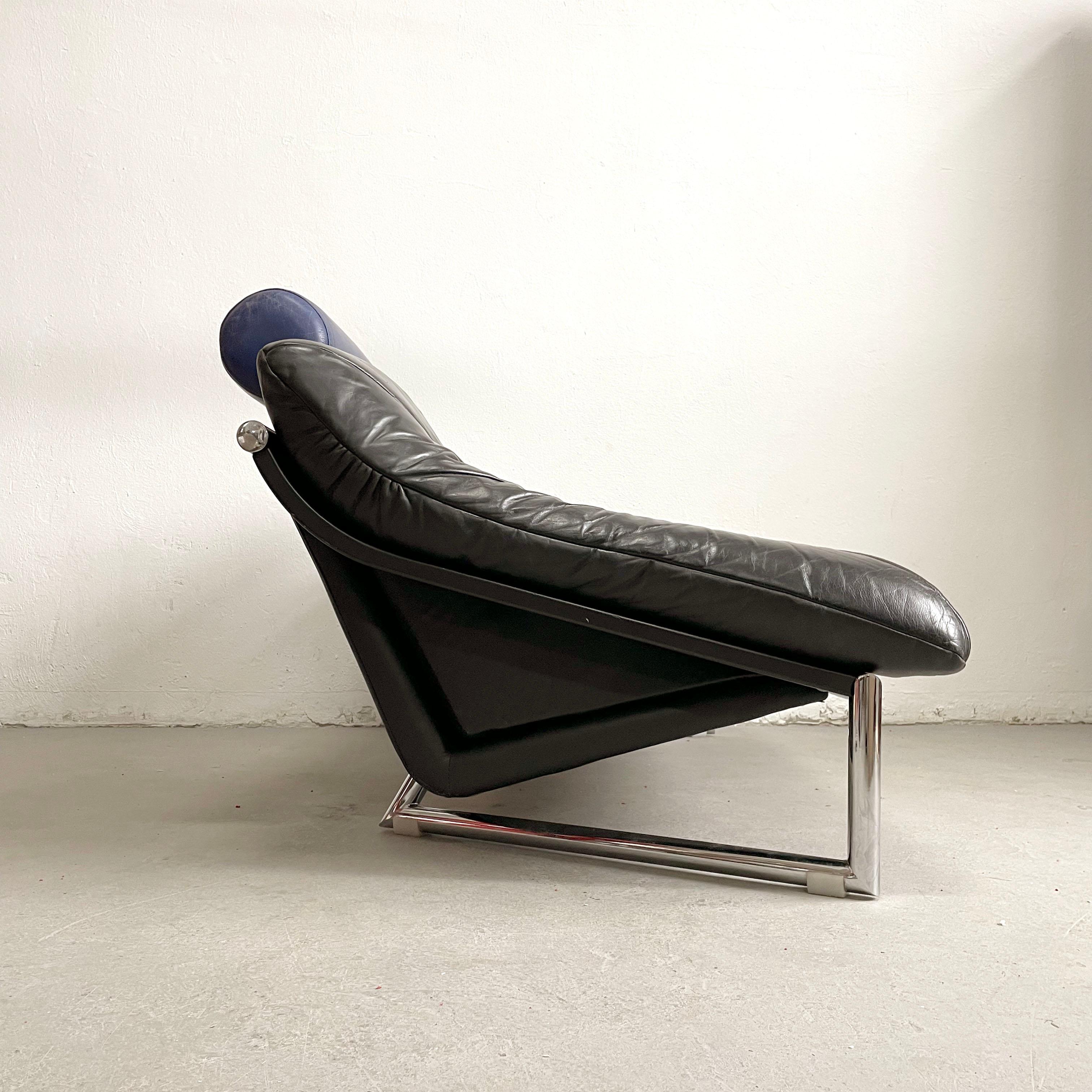 Late 20th Century 1980's, Italian Leather and Chrome Sofa, Adjustable Headrests, Postmodern Design