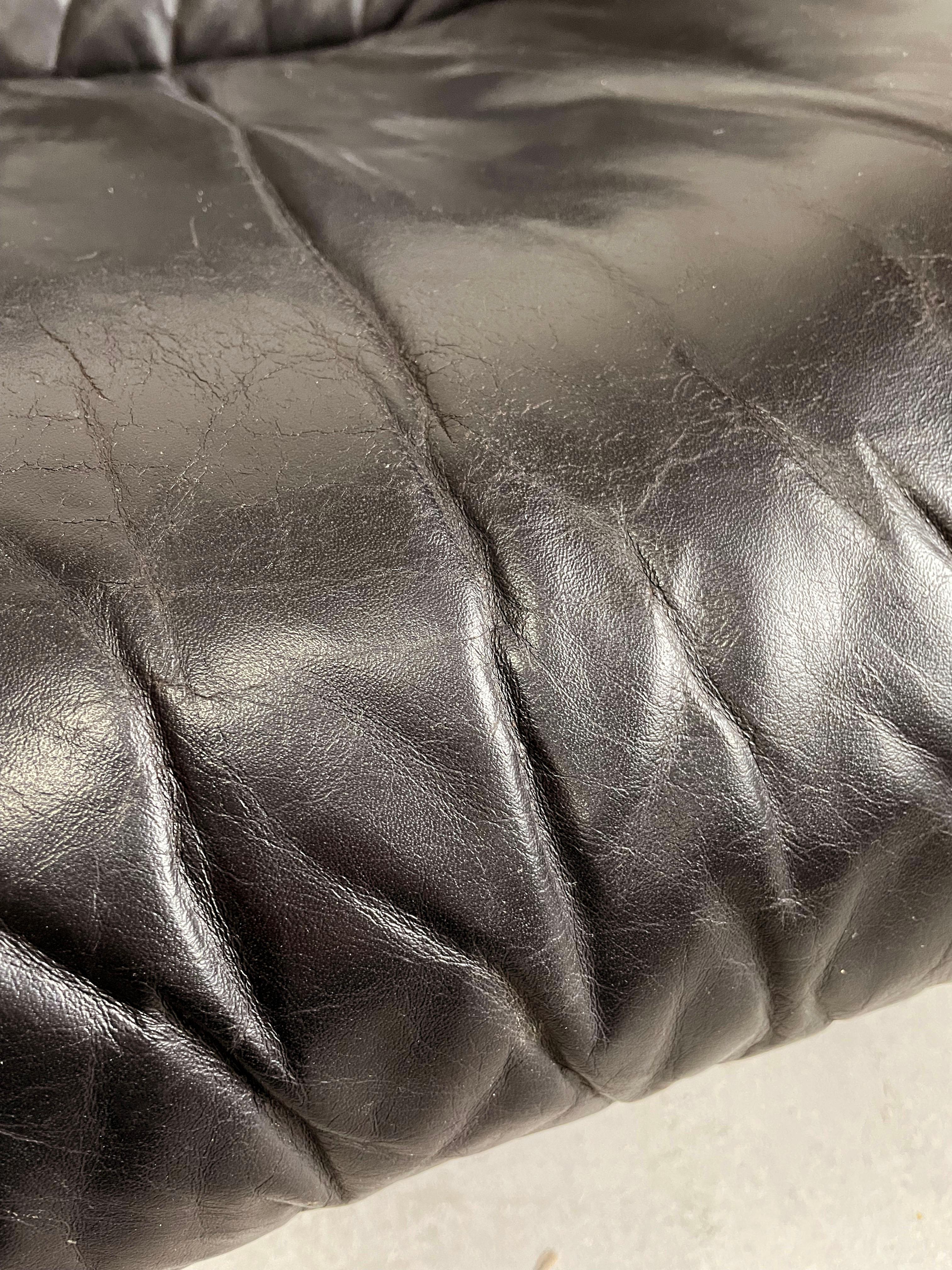 1980's, Italian Leather and Chrome Sofa, Adjustable Headrests, Postmodern Design 1
