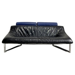 1980's, Italian Leather and Chrome Sofa, Adjustable Headrests, Postmodern Design