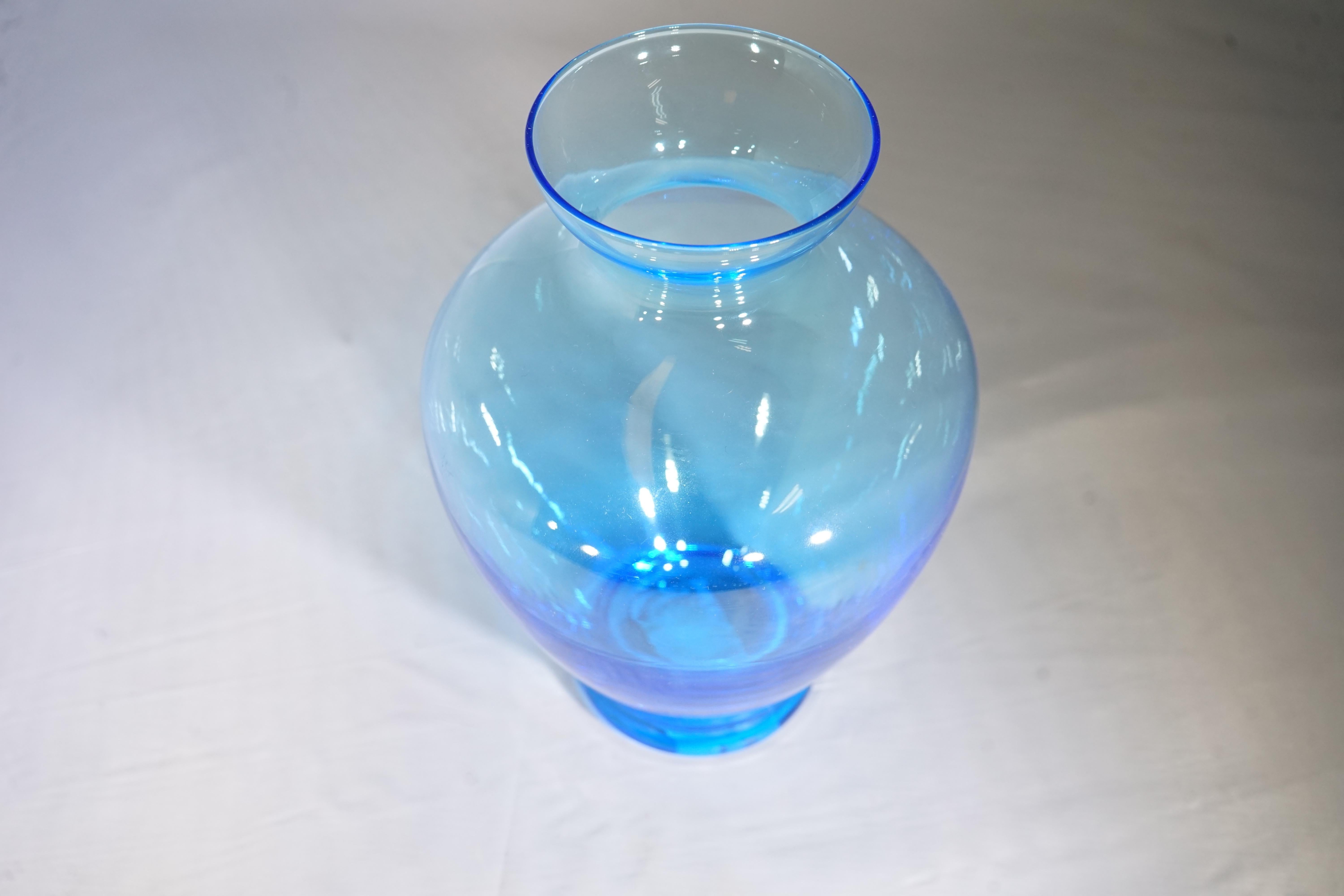 1980s Italian light blue Murano glass vase.