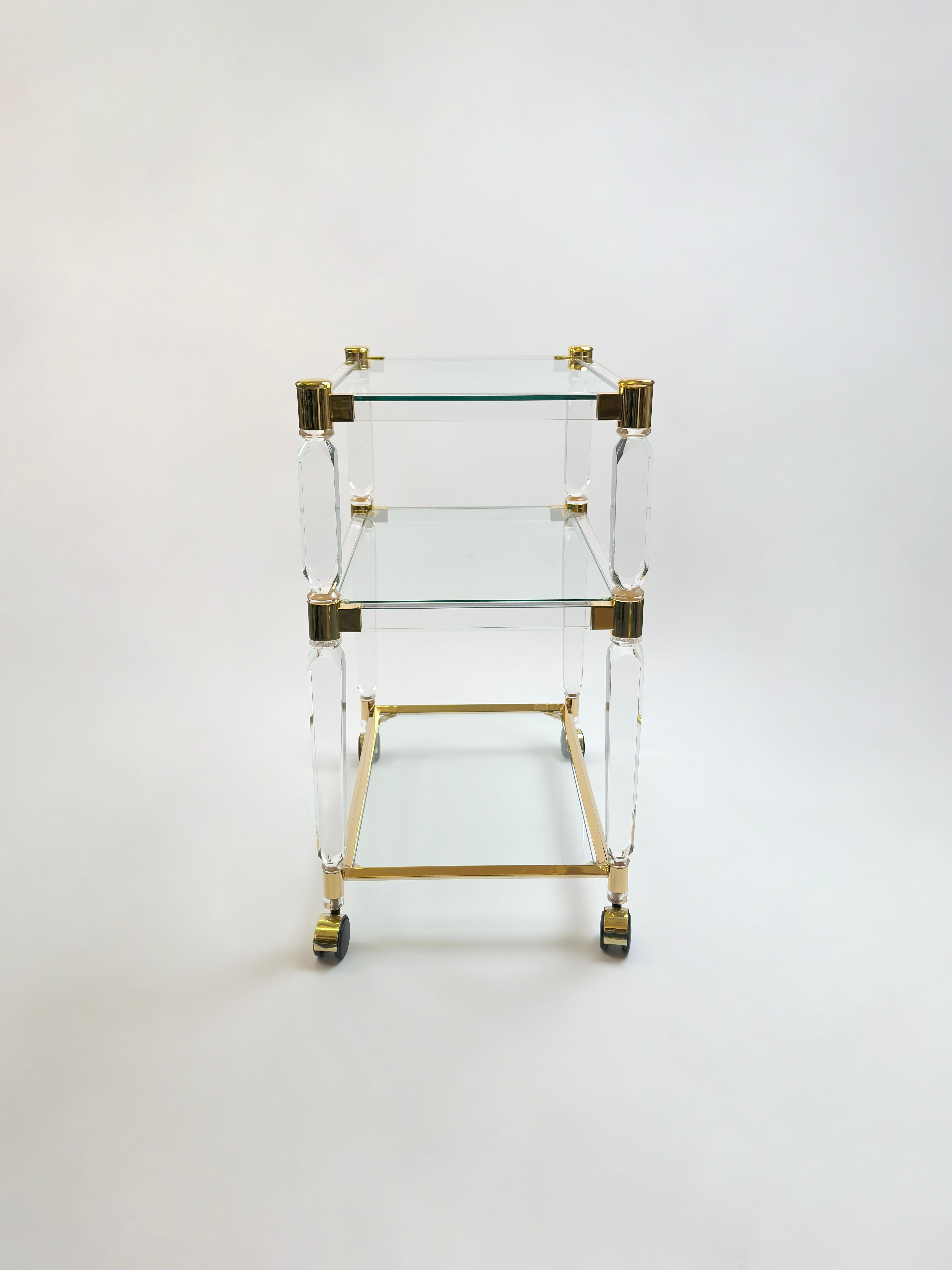Carrito de bar italiano de lucita y chapado en oro de los años 80 Chapado en venta