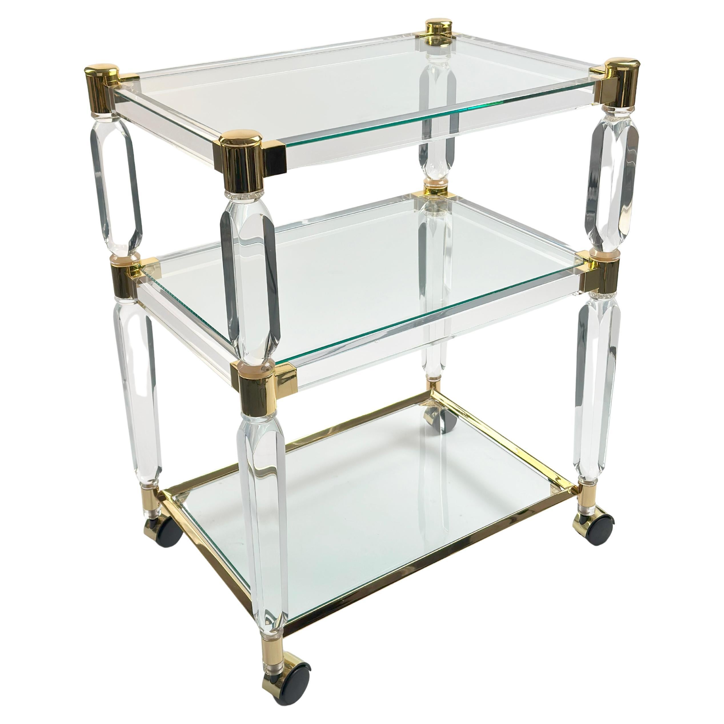 1980s Italian Lucite and Gold-Plated Bar Cart