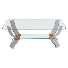 1980s Italian Lucite, Glass and Brass Cocktail Table