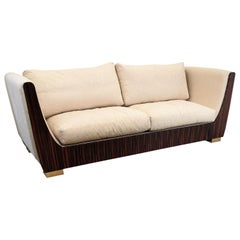 1980s Italian Macassar Ebony and Brass Art Deco 3-Seat Sofa