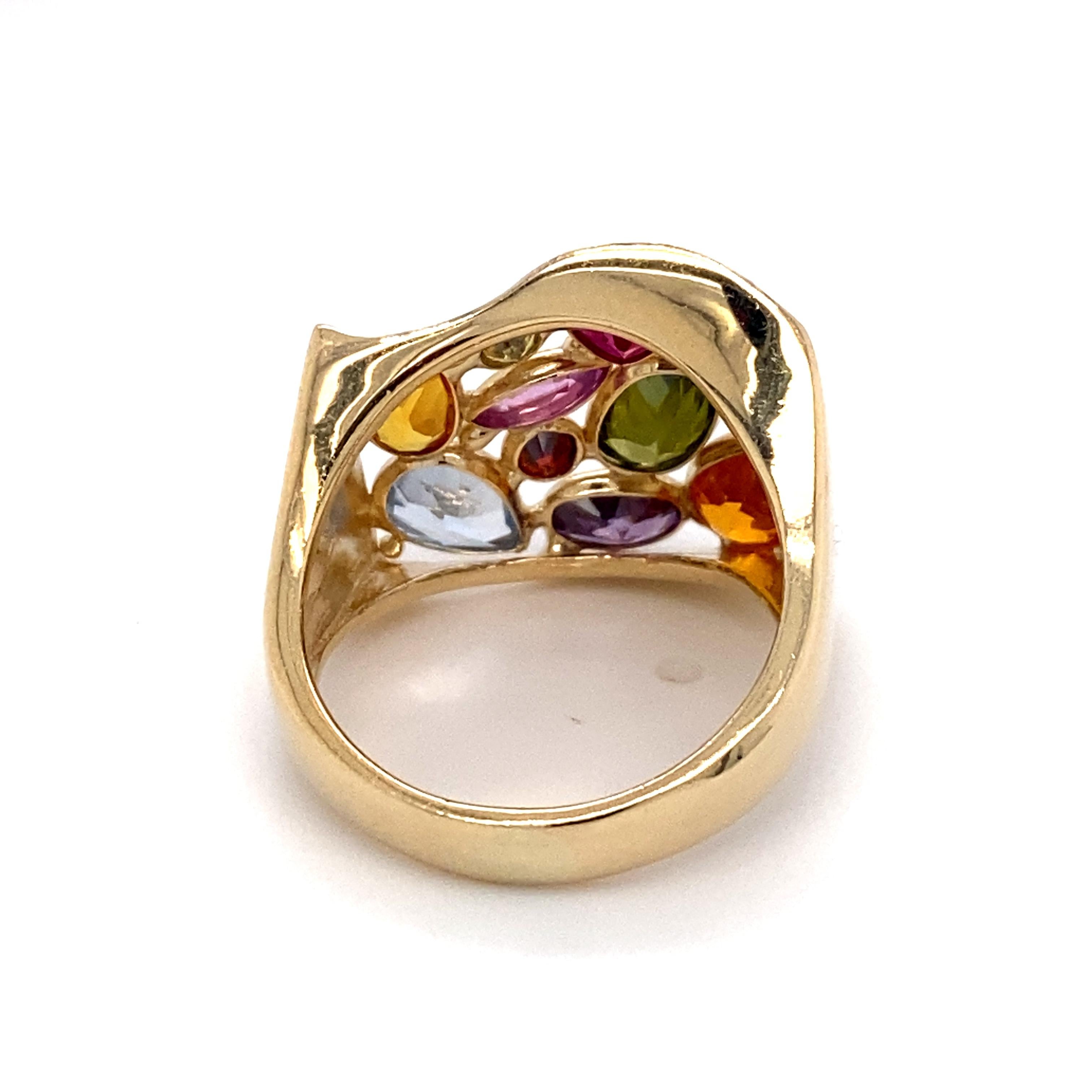 1980er Jahre Italienischer Multi-Edelstein-Ring aus 14 Karat Gold (Moderne)