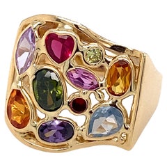 1980s Italian Made Multi Gemstone Ring in 14 Karat Gold