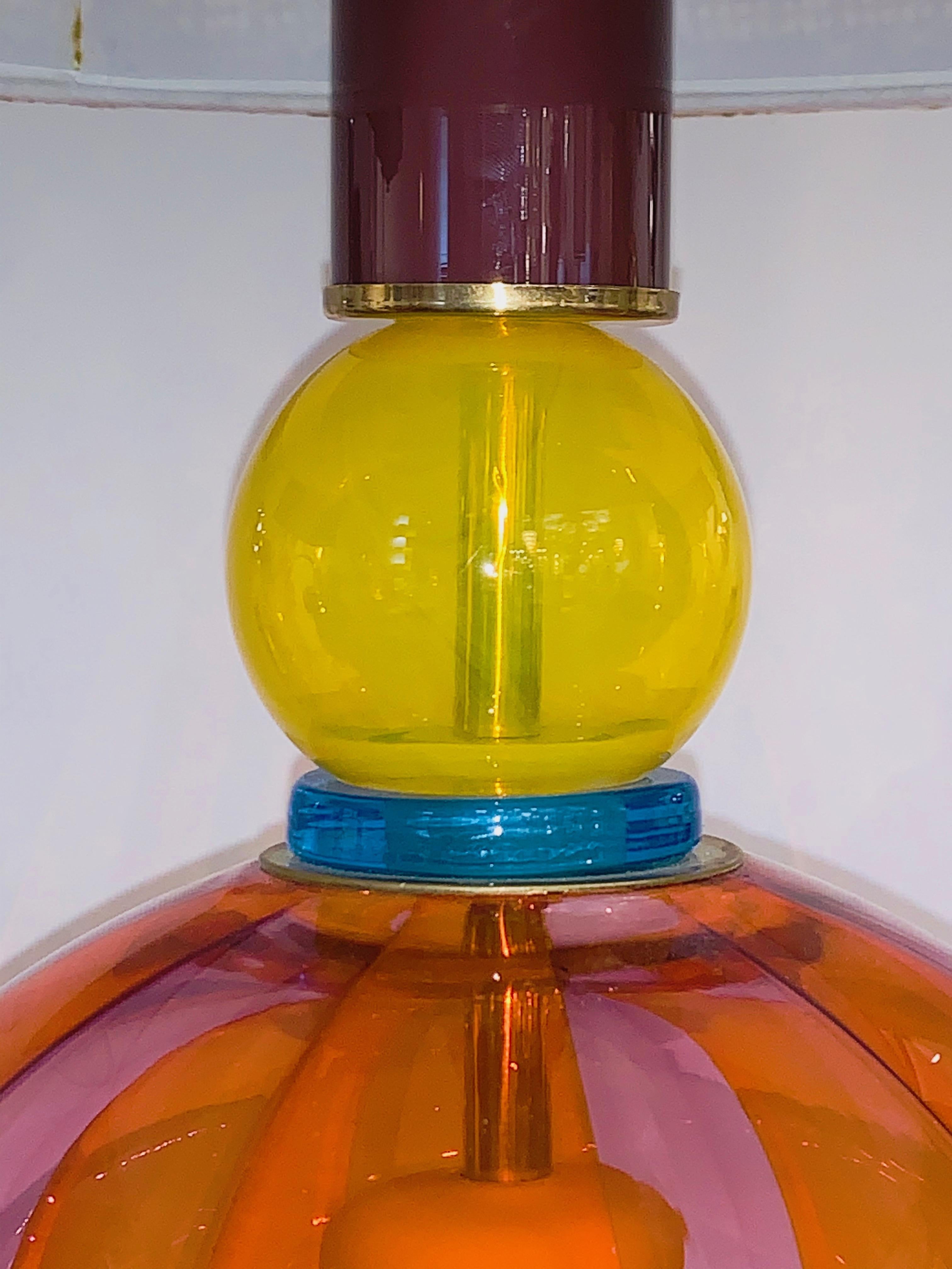 1980s Italian Memphis Inspired Orange Yellow Murano Glass Postmodern Lamp 2