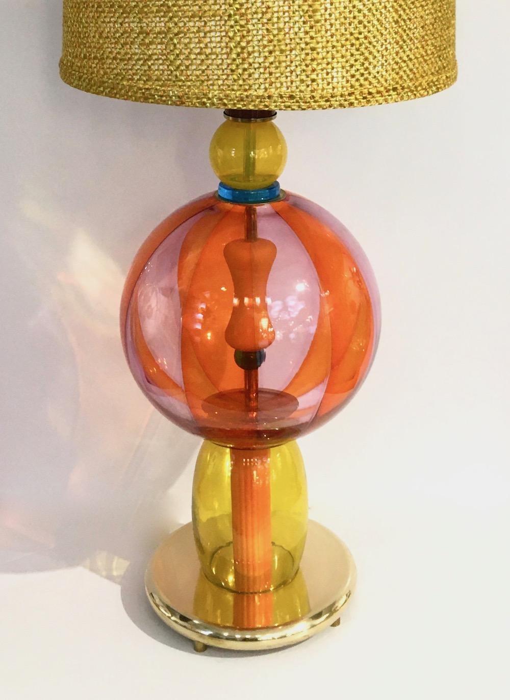 Post-Modern 1980s Italian Memphis Inspired Orange Yellow Murano Glass Postmodern Lamp