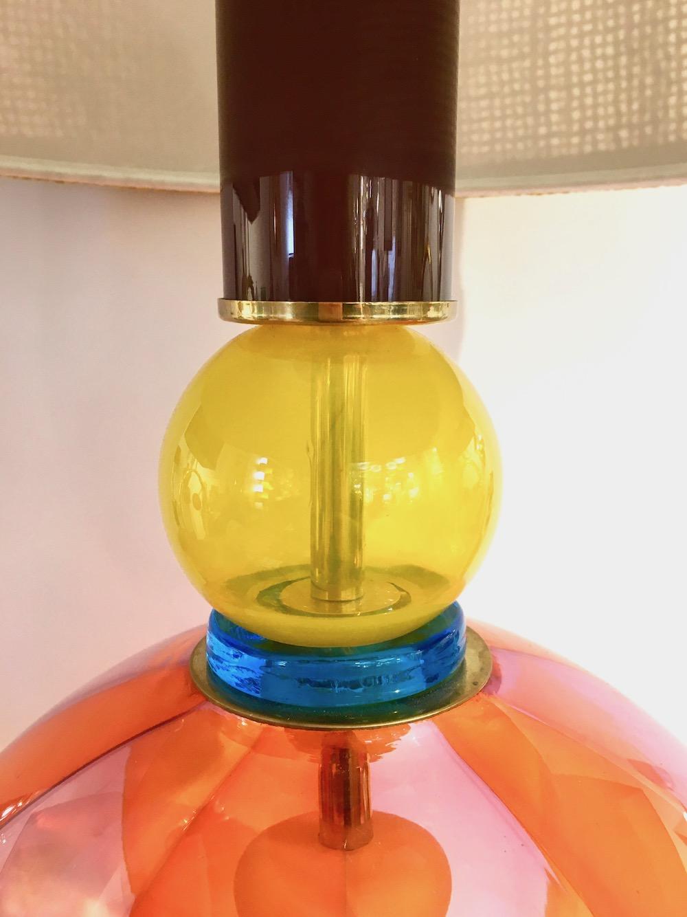 1980s Italian Memphis Inspired Orange Yellow Murano Glass Postmodern Lamp In Excellent Condition In New York, NY