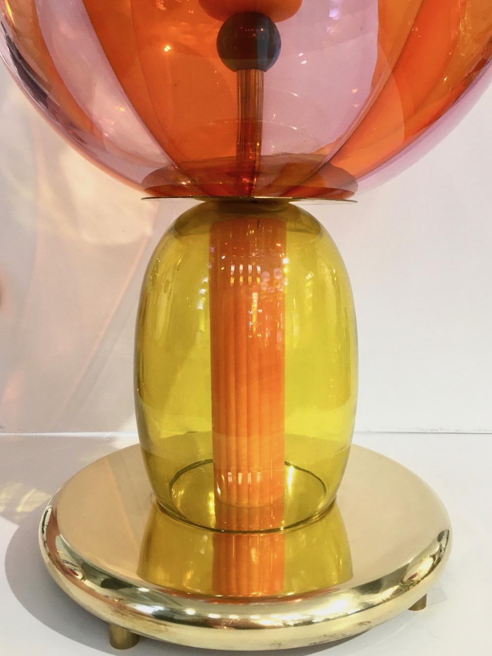 20th Century 1980s Italian Memphis Inspired Orange Yellow Murano Glass Postmodern Lamp