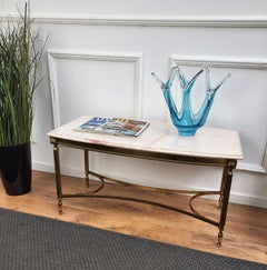 1980s Italian Mid-Century Hollywood Regency Brass and Marble Side Coffee Table
