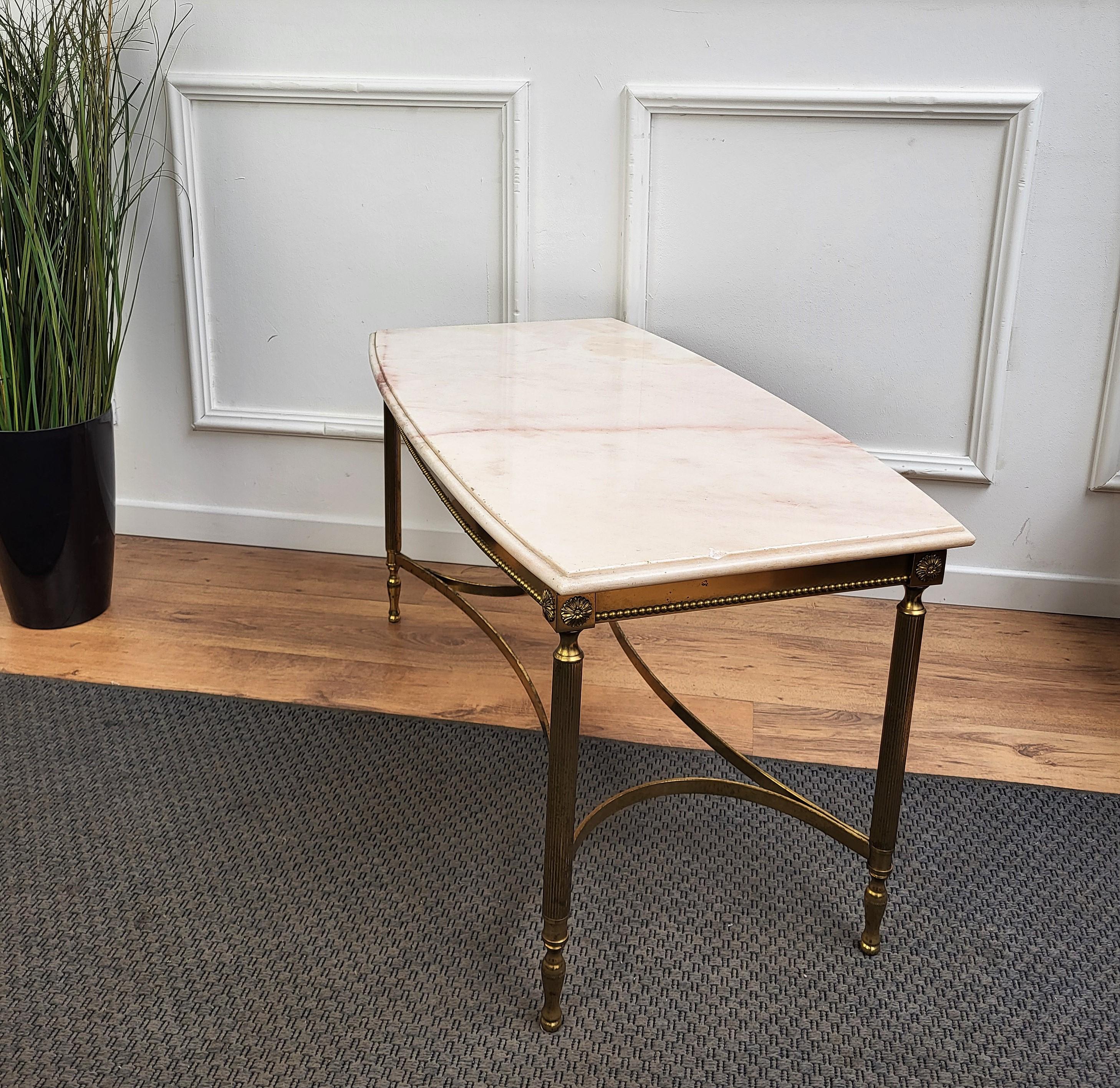 1980s Italian Mid-Century Hollywood Regency Brass and Marble Side Coffee Table 3