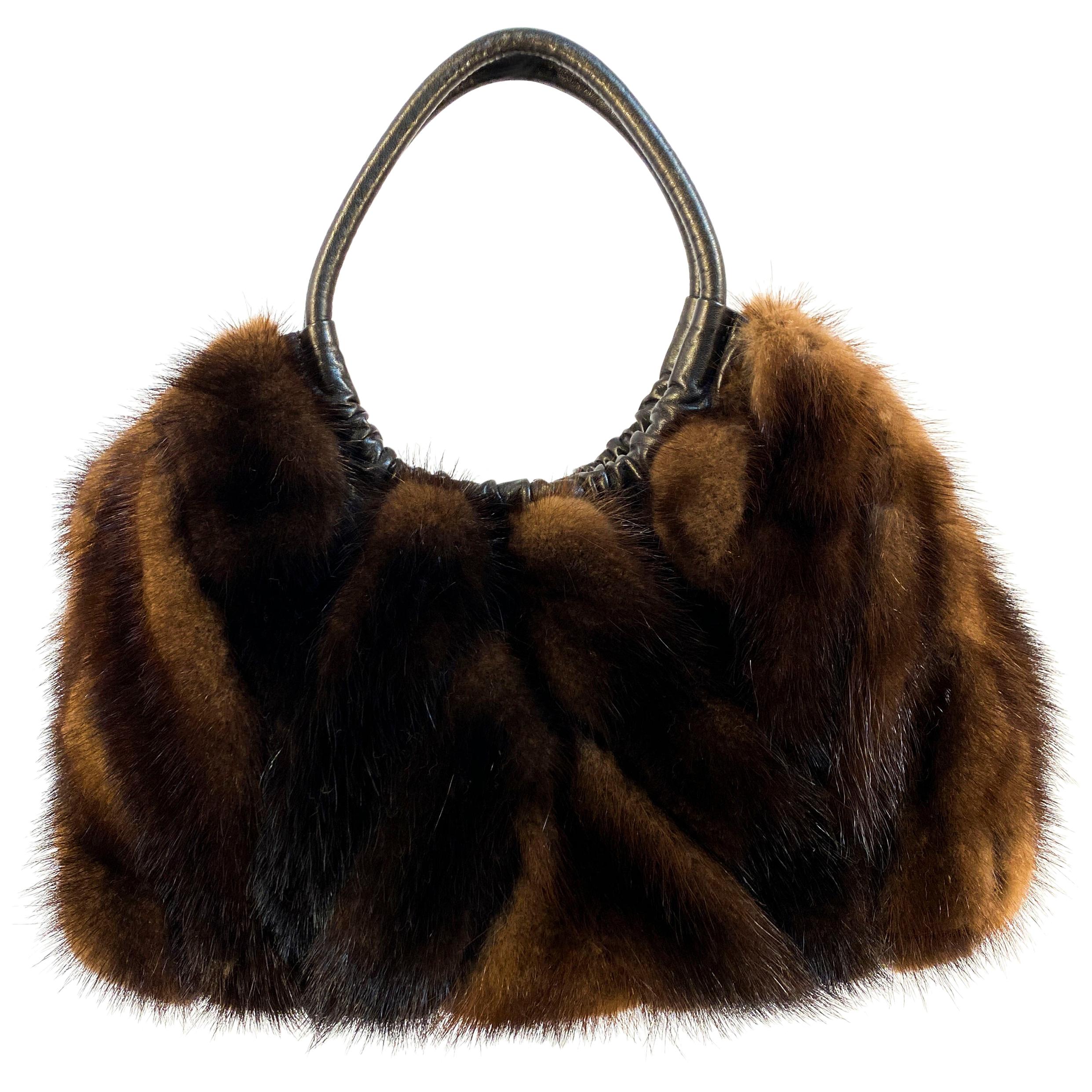 1980s Italian Mink and Leather Handbag